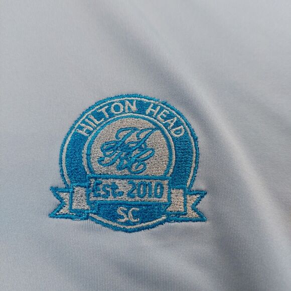 Peter Millar Summer Comfort‎ Golf Polo Shirt Mens XL Blue Hilton Head SC *Flaw* - Picture 4 of 9